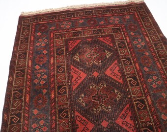 3'5x6'5 ft Vintage Rug/ Geometric Area Rug/ Afghan Handmade Soft pile Wool Rug/ Oriental Turkmen Tribal Rug/ Natural dyes Rug/ Bedroom Rug