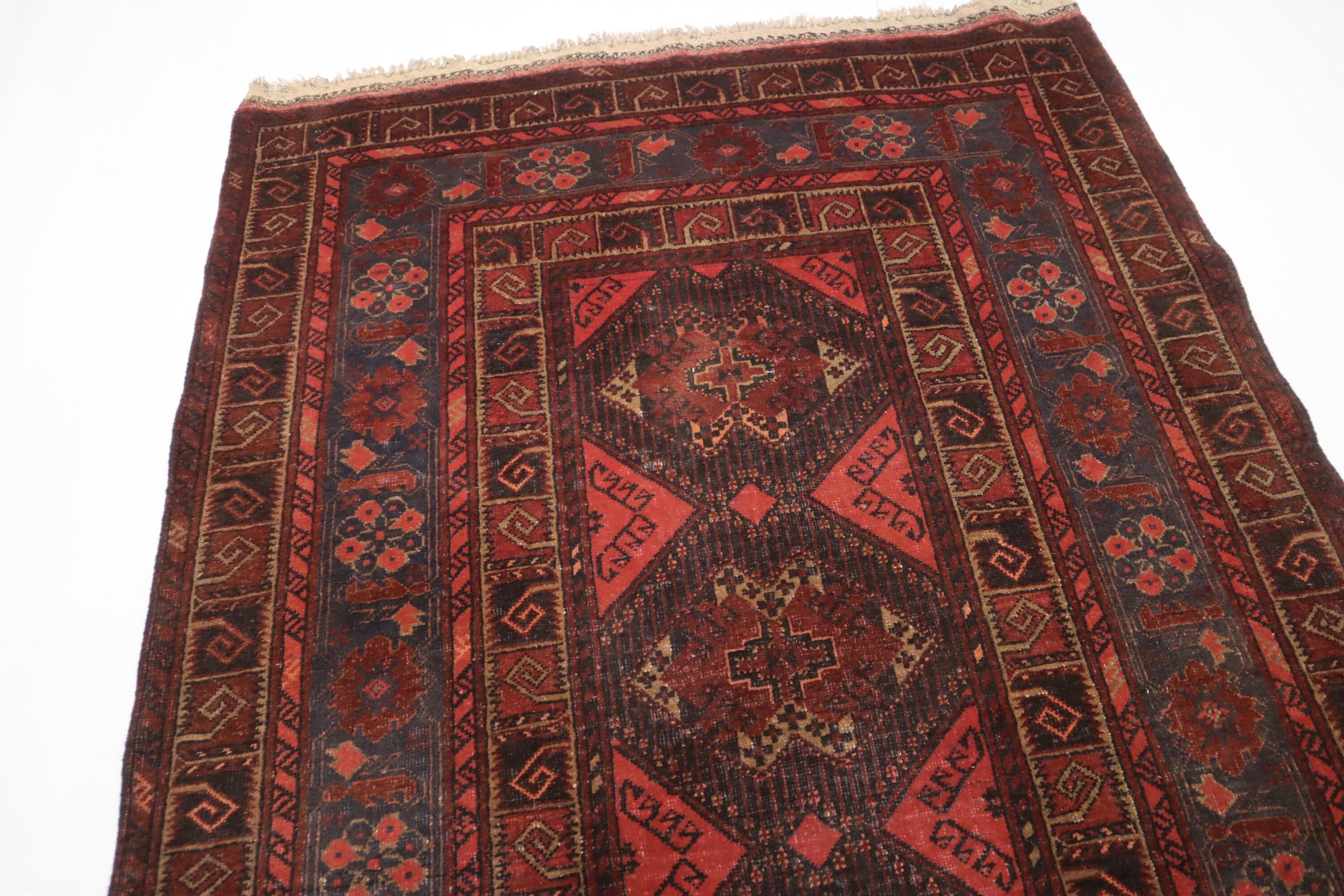 3'5x6'5 Ft Vintage Rug/ Geometric Area Rug/ Afghan Handmade Soft