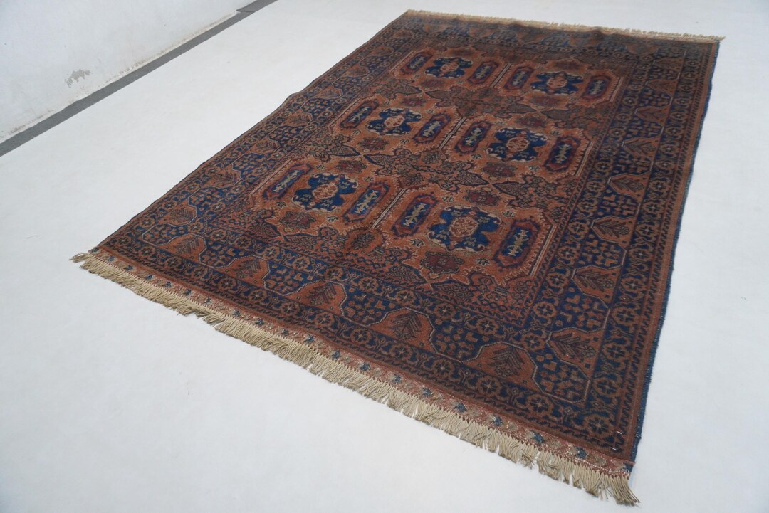 Antique Rug 5x7 Terracotta Rug/ Afghan Caucasian Rug/ Turkmen Handmade ...