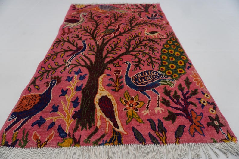 2'9x4'5 Ft Afghan Pictorial Rug/ Orange Area Rug/ Turkmen Rug/ Multiple ...