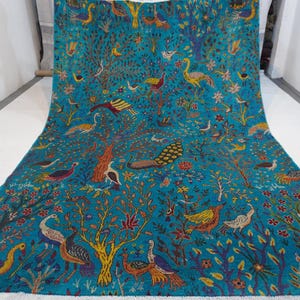 7x10 Large Afghan Pictorial Rug 6&#39;5x9&#39;8&quot; Turquoise Turkmen Rug/ More than 50 Birds Peacocks Birds Trees Rug/ Oriental Rug/ Kids Room Bedroom