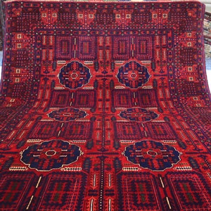 Geometrisches Design Bukhara Teppich / afghanischer feiner handgeknüpfter Wollteppich / orientalischer turkmenischer roter Teppich / Schlafzimmer / Wohnzimmer