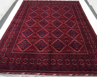 9x11 Large Afghan Rug/ Turkmen Kalisaye design Antique Pattern Soft Pile Area Rug/ Geometric Handmade Wool Rug/ Living Room Rug/ Bedroom Rug