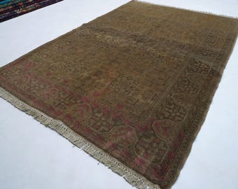 Beige Terracotta Rug 4x6 Vintage Rug/ Antique Bukhara Rug/ Geometric Afghan Rug/ Turkmen Handmade Wool Rug/ Oriental Rug 120x180 cm Area Rug
