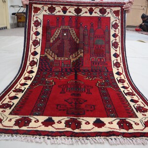 Vintage Prayer Rug 2&#39;8x4&#39;0 Afghan Prayer Rug 80x120 Antique Baluchi Rug/ Oriental Turkmen Area Rug/ Handmade Wool Rug/ 1990s Antique Carpet