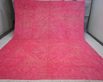 8x10 Light Pink Overdyed Rug/ Afghan Handmade Wool rug Turkish Caucasian design Tribal Soft Pile Vintage Area Rug Living Room Rug 250x305 cm