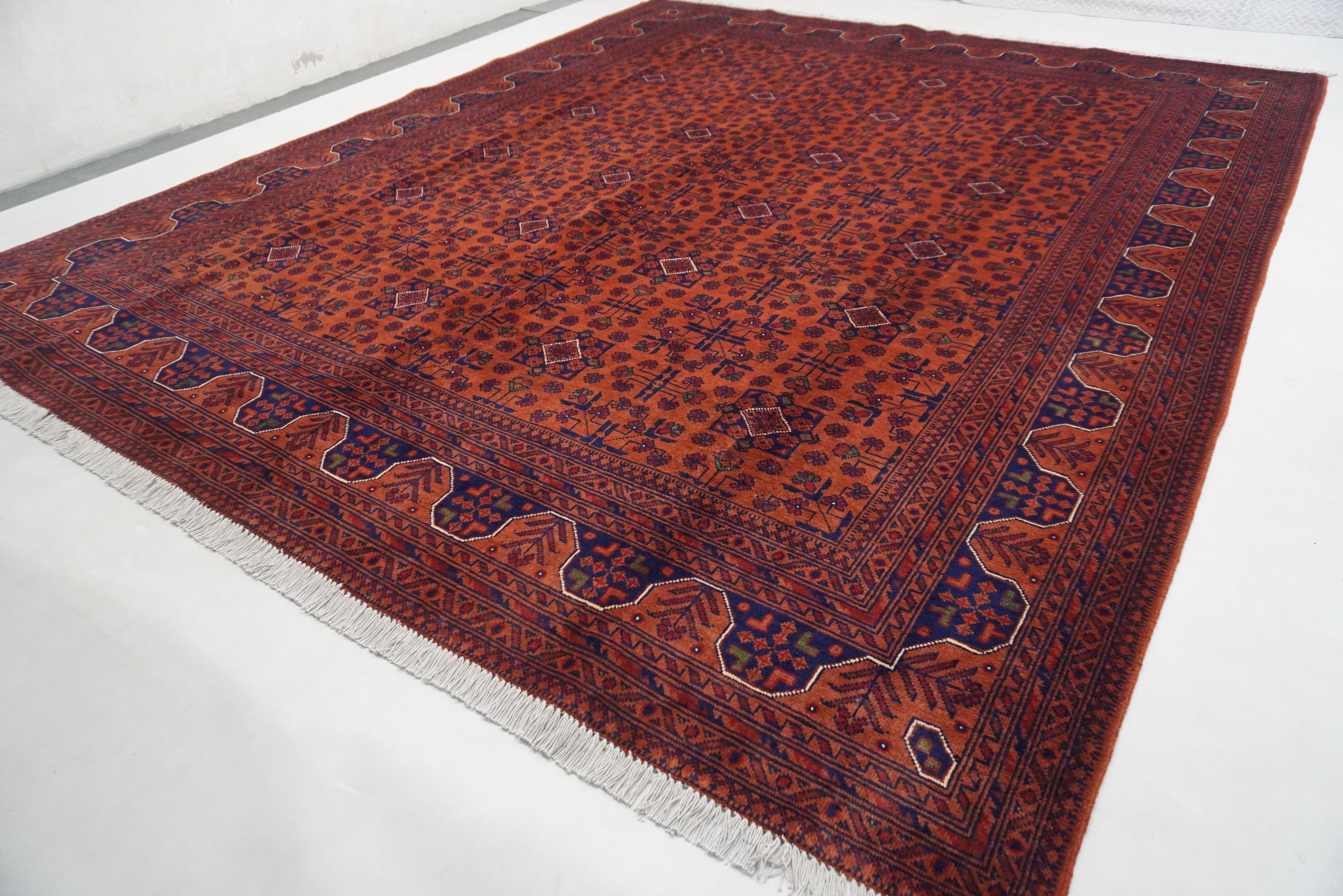 Großer Oranger Teppich 260x300 cm / Turkmenischer Buchara Teppich / Teppich / Wollteppich / Handgeknüpfter Teppich / Teppich / Wollteppich