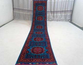 ブルー 10 フィート ランナー ラグ - アフガニスタン製