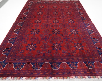 Tappeto afgano 6x8 170 x 250 cm Tappeto tribale turkmeno Bukhara/Tappeto fatto a mano in lana pregiata/Tappeto con motivo vintage/Tappeto orientale/Tappeto per camera da letto e soggiorno