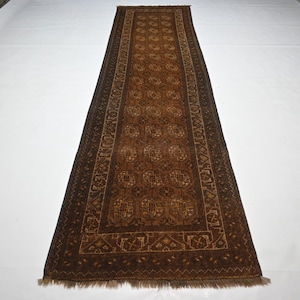 Terracotta Antique 1920s rug 3x10 Runner/ Afghan Handmade Vintage Wool rug/ Turkmen Tribal Waziri Rug/ Kitchen Rug/ Hallway 10 ft Runner Rug