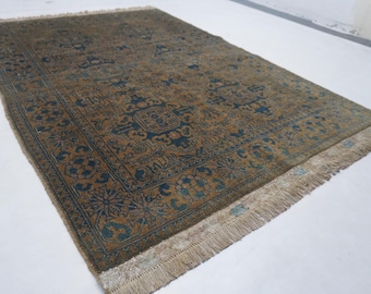 4x6 Terracotta Rug/ Antique Rug Afghan Medallion Caucasian Rug/ Turkmen Handmade Wool Tribal Rug/ Low Pile Turkish Kalisaye Rug/ Bedroom Rug