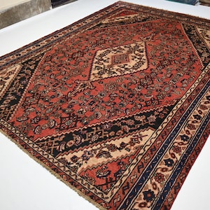 6&#39;9x9&#39;4 ft Orange Terracotta Rug 1920s Antique Rug/ Afghan Caucasian Rug/ Turkmen Handmade Wool Rug/ Tribal Rug/ Living Room Rug Bedroom Rug