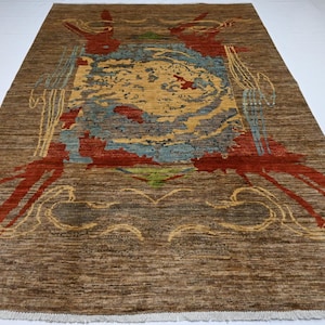 Afghan Rug 6x9 Hand Knotted Wool Rug/ Geometric Area Rug/ Afghan Gabbeh Rug/ Natural Veg dyes Rug/ Modern Rug/ Bedroom Rug/ Living Room Rug