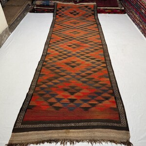 15 ft Runner Rug 4'6x14'7 ft Vintage Rug/ Afghan Geometric Ghalmoori Flatweave Kilim Rug/ Turkmen Handmade Wool Oriental Rug/ Hallway Runner