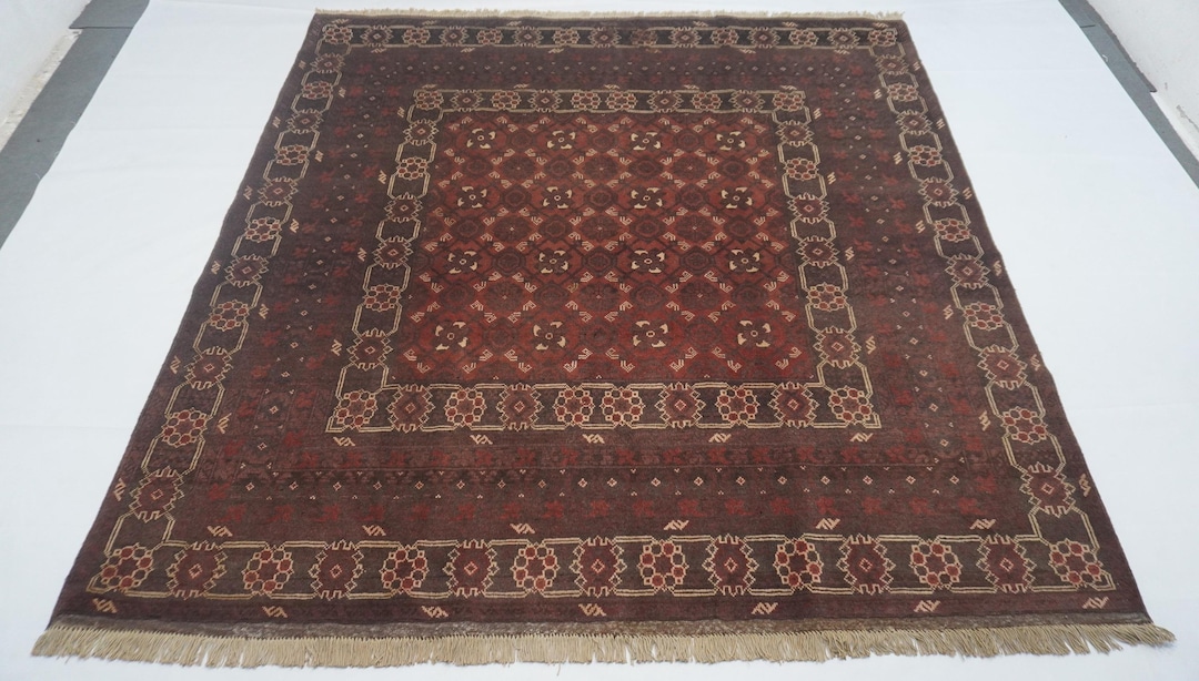 7x7 Square Rug/ Brownish Terracotta Rug Afghan Vintage Bashiri Rug ...