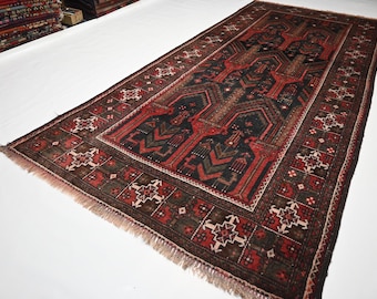 1930s Antique 9'5x4'3" Wide Runner/ Afghan Caucasian Rug/ Handmade Wool Rug/ Oriental Rug/ Low Pile Rug/ Turkmen Tribal Rug/ Hallway Runner