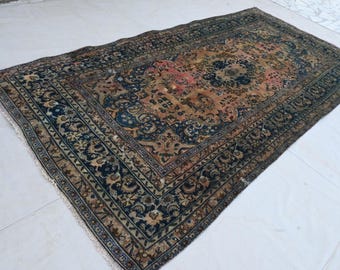 5x10 Terracotta Antique rug/ Handmade Wool rug/ Oriental Rug/ Turkmen Tribal Rug/ Hallway Runner Rug/ Kitchen Runner 155x305 cm Wide Runner