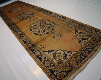 1920s Antique Runner Rug 3'5x11'9 ft Afghan Fine Handmade Caucasian design Distress 100% Wool Turkmen Tribal Rug/ Terracotta Hallway Runner
