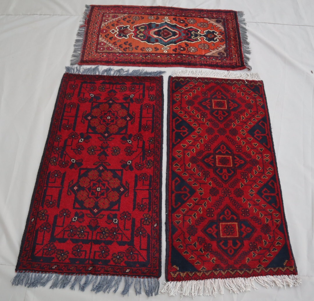 2x3 Set of 3 Small Pieces of Entrance Afghan Rugs/ Vintage Rug/ Mini ...
