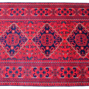 Red 3x10 ft Long Runner Rug/ Turkmen Bukhara Rug/ Handmade 100% Wool Rug/ Khal Muhammadi Oriental Afghan Rug/ Kitchen Rug Hallway Runner Rug