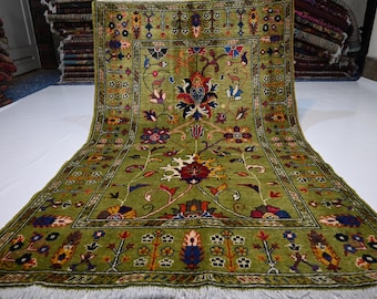 Fern Green Rug/ 4x6 Turkmen Bijdar Sulatni Rug/ Fine Quality Handmade Wool Rug/ Afghan Oriental Rug/ Rug for Bedroom Rug for Office/ Kitchen