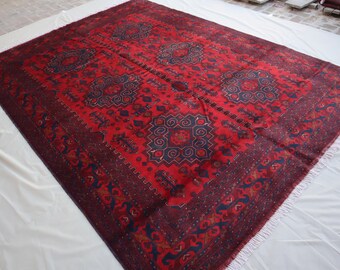11x8 Vintage Turkmen Zer Khaki Rug/ Fine Quality Handmade Wool Area Rug/ Oriental Afghan 1990 Antique Geometric Bukhara Rug/ Rug for Bedroom