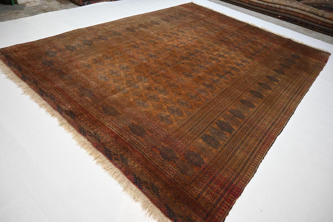 1920s Antique 7x9 Turkmen Chinar Gull Rug 6'6x8'10