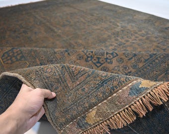 200x1500 Terrakotta Vintage Teppich/ Afghanischer Buchara Teppich/ Handgemachter Wollteppich / Turkmen Tribal feiner Teppich/ Wohnzimmer Teppich/ Orientteppich / Schlafzimmer Teppich