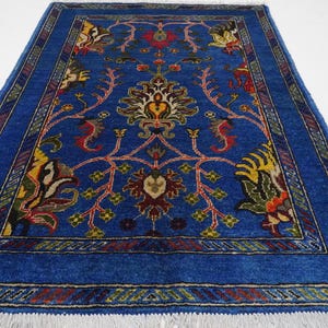 3&#39;6x4&#39;8 ft Blue Bijdar rug/ Afghan Rug/ Sultani Serapi design Handmade Wool Area rug/ Turkmen Tribal Rug/ Bedroom Living Room/ Oriental Rug