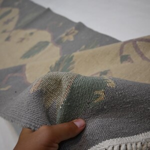 2 x 8 ft löparmatta/ Beige afghansk flatvävd Kilimmatta/ Turkmensk handgjord ullmatta/ 70 x 250 cm Vegetabiliska färgämnen Matta/ Turkmensk matta/Löpare i korridoren bild 10