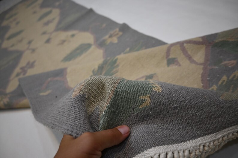 2 x 8 ft löparmatta/ Beige afghansk flatvävd Kilimmatta/ Turkmensk handgjord ullmatta/ 70 x 250 cm Vegetabiliska färgämnen Matta/ Turkmensk matta/Löpare i korridoren bild 10
