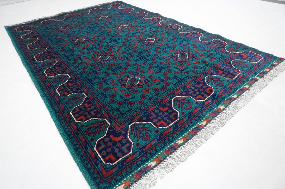 4x6 Green Bukhara Rug/ Turkmen Tribal Rug/ Afghan Super Fine