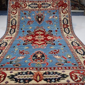4x6 Geometric Kazak Rug 120x180 cm Area Rug/ Afghan Hand Knotted Rug/ living room Rug Bedroom Rug/ Handmade Rug/ Sheep Wool Rug Oriental Rug