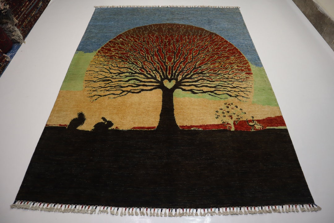 Tree Design Rugs Tree of Life Design Pictorial Rug 6x8 Ft Fine Quality Hand Knotted Wool ...