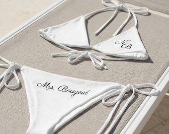 Spersonalizowany strój kąpielowy dla panny młodej – Spersonalizowany strój kąpielowy dla pani młodej, biały strój na miesiąc miodowy i wieczór panieński