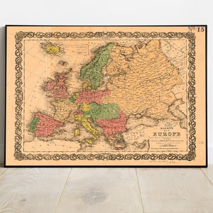 Vintage Map of Europe, Historic Map of Europe Digital, Map of Europe 1860, Archival Reproduction Printable, Antique Map Digital Download
