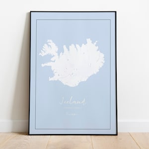 Carte de l’Islande, Carte moderne de l’Islande, Numérique, Carte minimaliste de l’Islande
