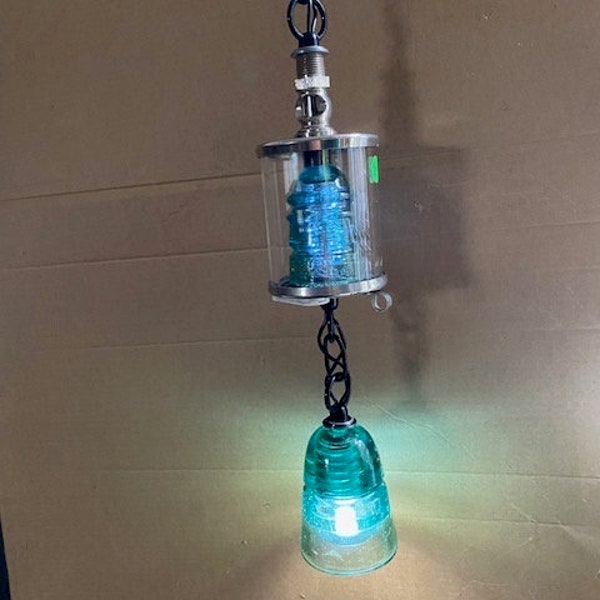 Antique drip-oiler swag lamp with glass insulator
