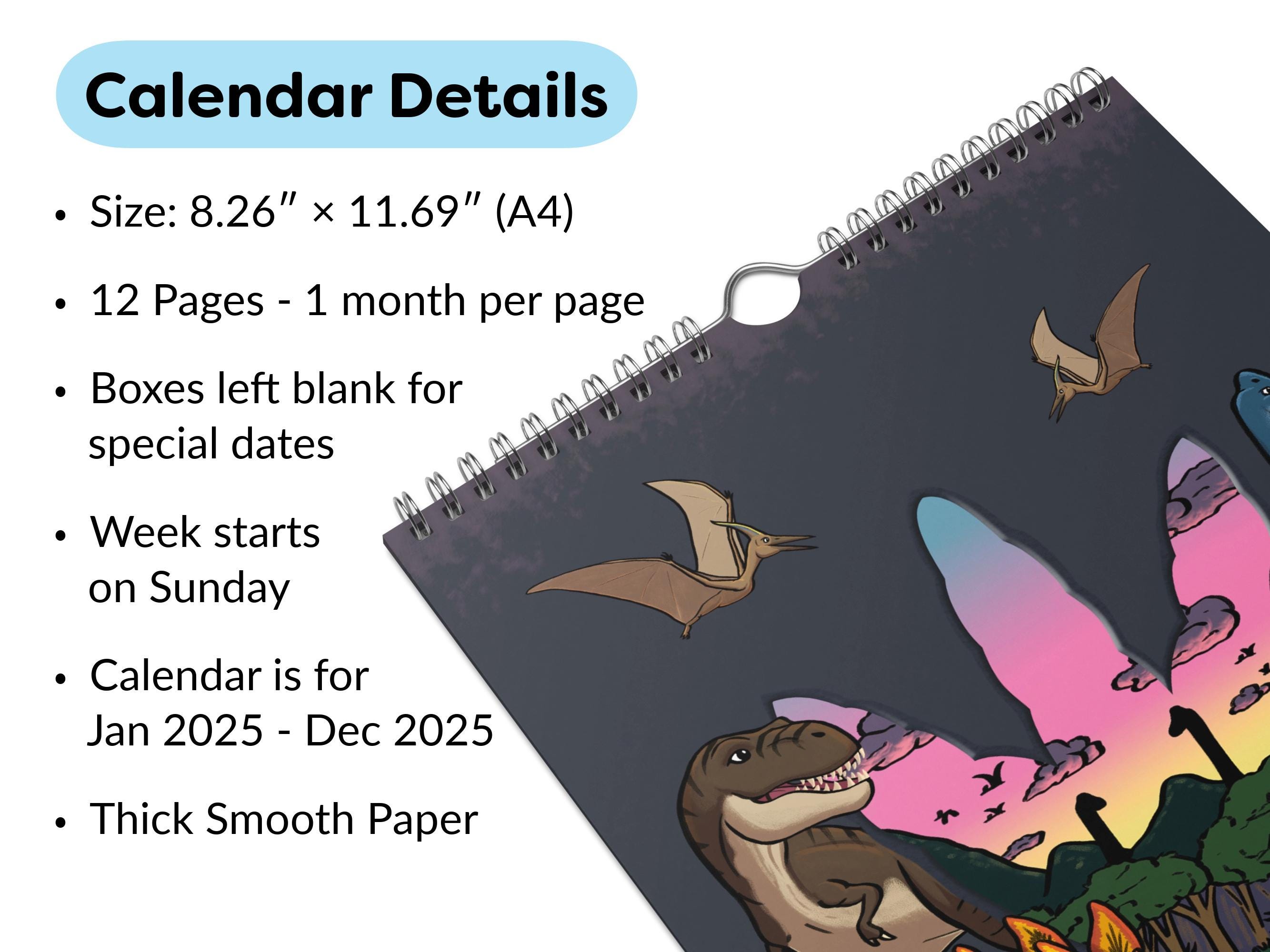 2025 Dinosaur Wall Calendar, Dinosaur Lover Calendar Gift, Fun Dino