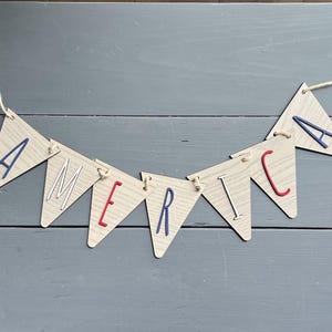 America Banner, 4th of July Banner, Red, White, and Blue Decor, 4th of July Mantel, Patriotic Decor, Summer Banner, July 4th Decor, America