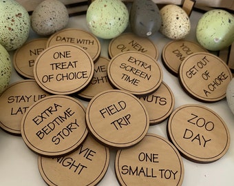 15 Wood Reward Tokens: Personalized Kid Chore Coins, Easter Egg Stuffer