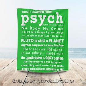 What I Learned From Psych Plush Blanket/Psych TV Blanket/Psych TV Show Blanket/Psych Decor/Psych Dorm Room/Psych Gifts/Psych Throw Blanket