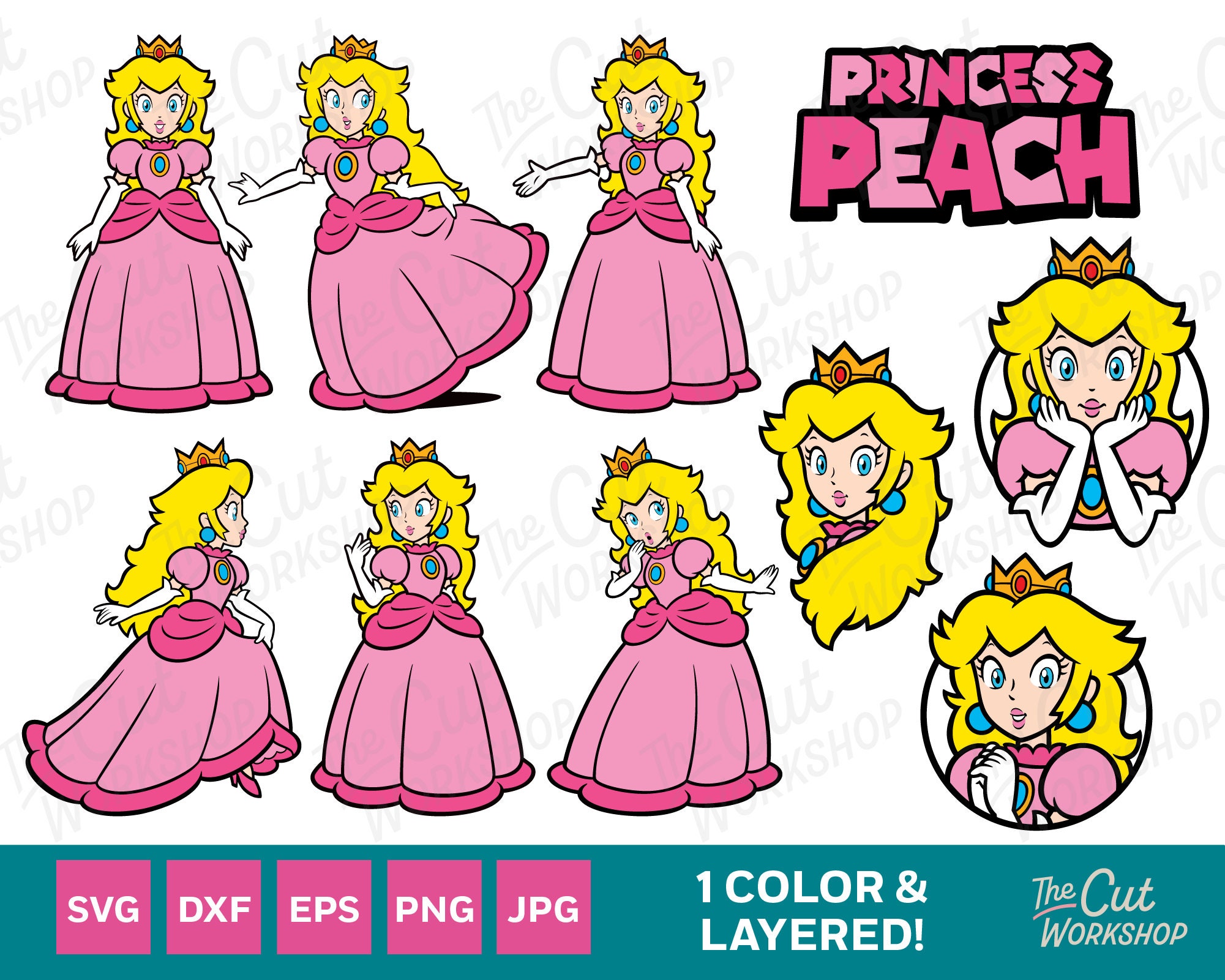 salida influenza Dentro Princess Peach Super Mario Bros Layered and One Color BUNDLE - Etsy Sweden