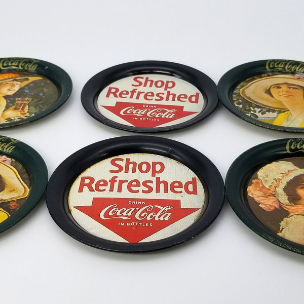 Vintage Coca-Cola Set of 6 tin coasters manufactured by Ohio Art Corp. - V0389