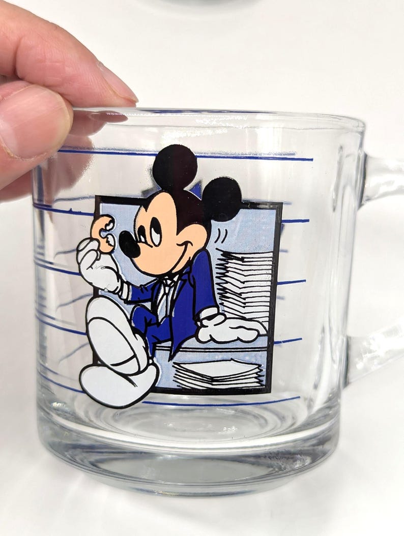 Vintage 1980s Pair of Disney's Mickey Mouse "BREAK TIME" Glass Coffee Mugs 10 oz - V6031 image 2