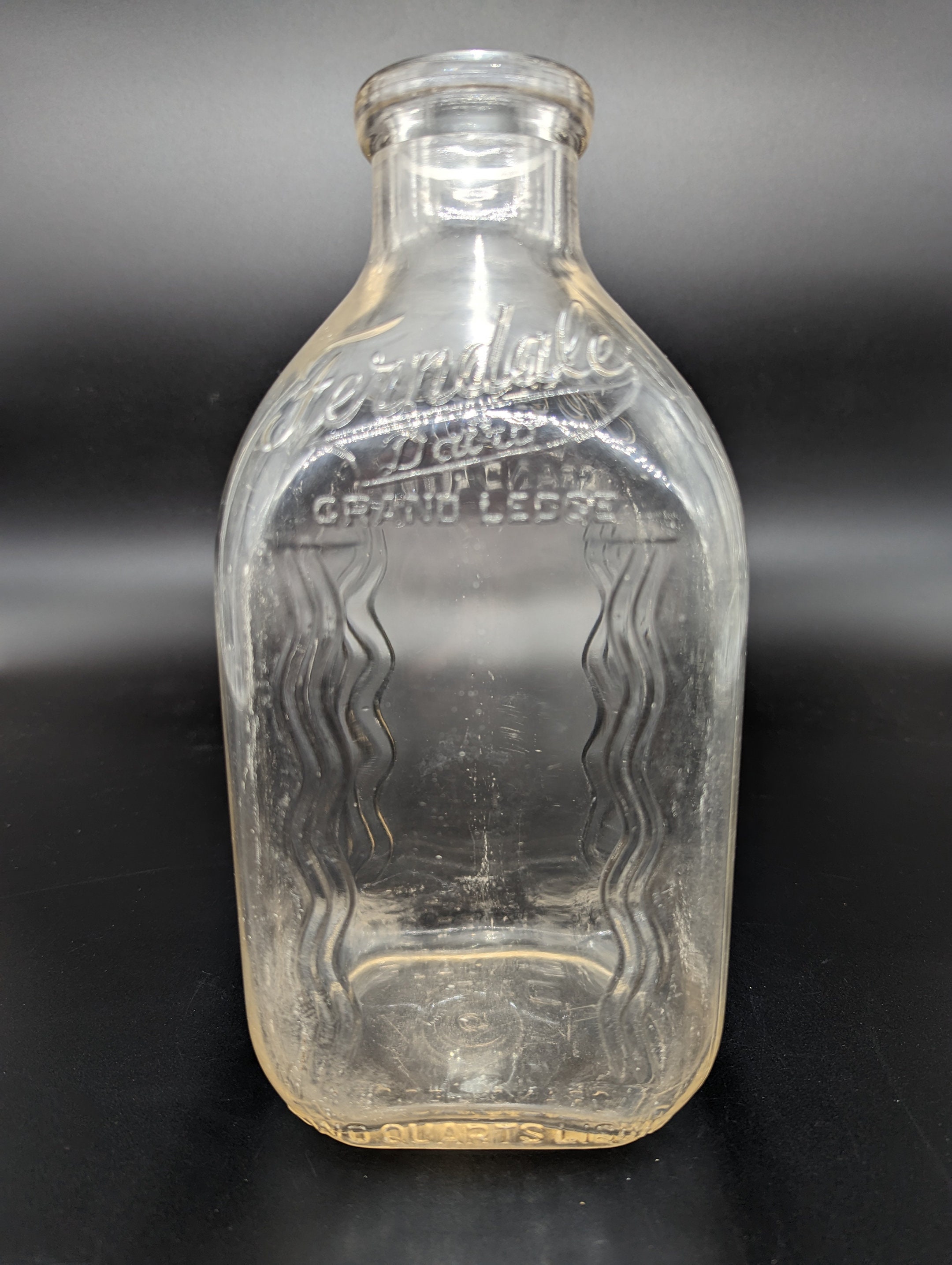 Vintage Hill View Dairy Glass Milk Jug Clear Bottle Orange Graphics 1/2  Half Gallon Container Providence RI Rhode Island USA 
