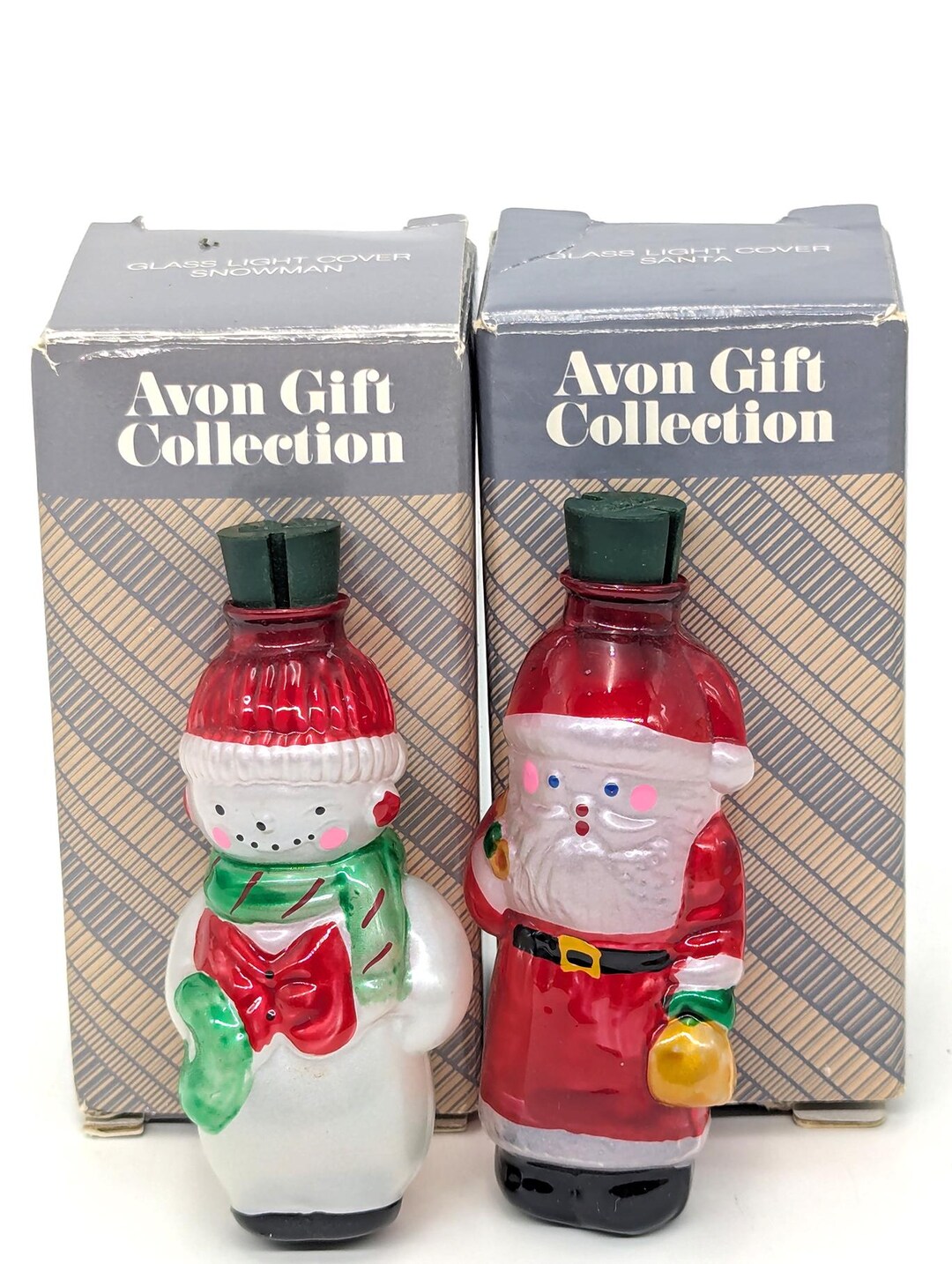 Avon Rising Snowman Vintage 1980s Set of 2 AVON Gift Collection Glass Christmas Light ...