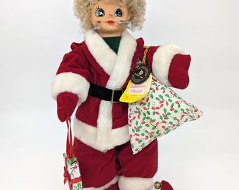 Vintage 1988 BRINN's 14" CALENDAR CLOWN for December complete with metal doll stand - V5138