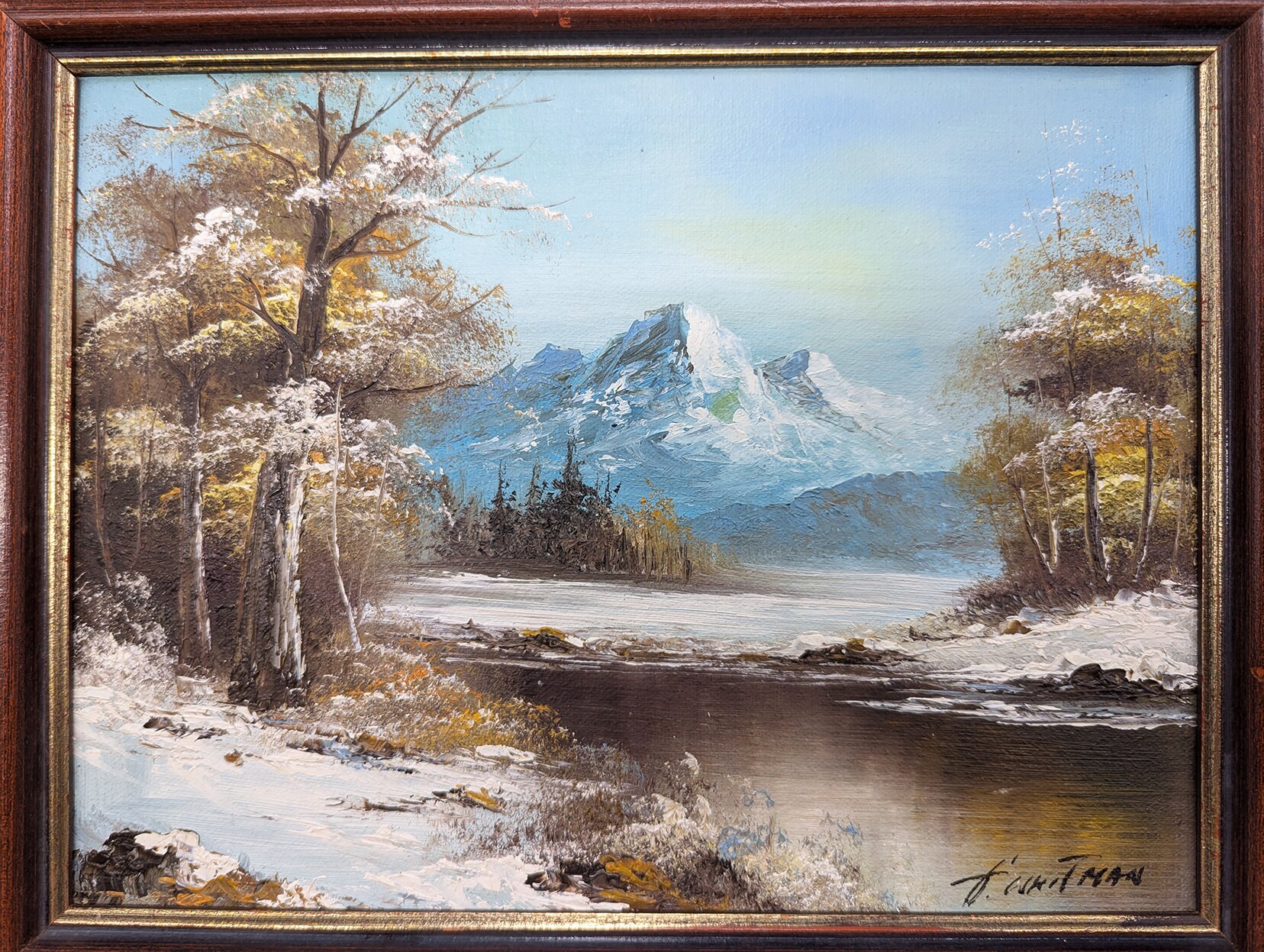 Vintage 1970s Framed G. Whitman Signed Oil Painting Winter