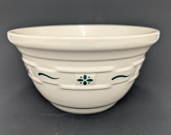 Vintage LONGABERGER POTTERY Mixing Bowl with "Woven Traditions" in Heritage Green 8" across - V6201